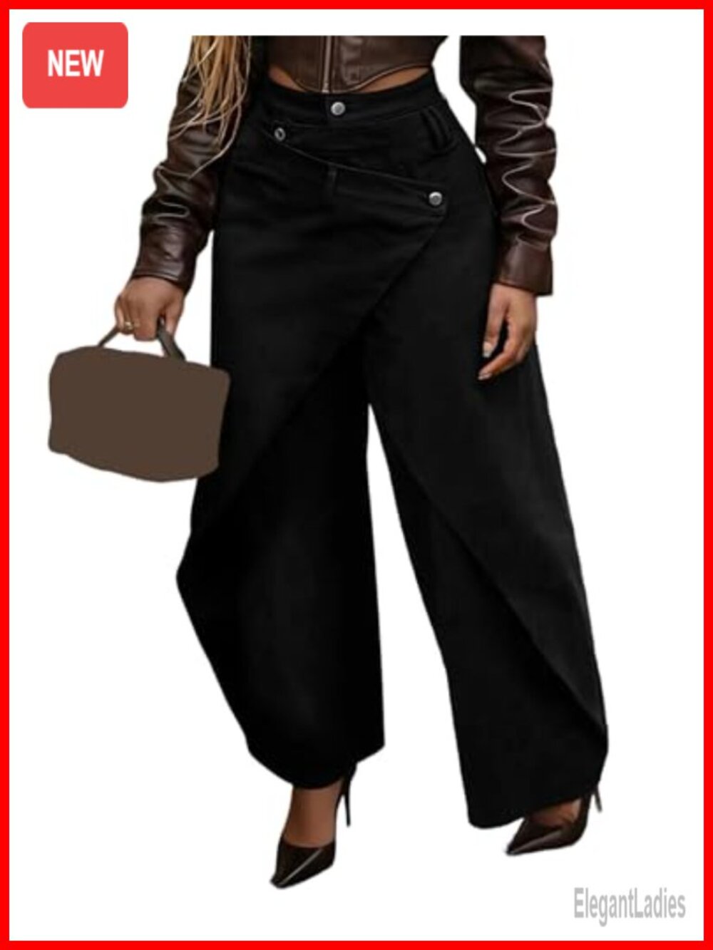 High Waisted Asymmetrical Baggy Wide Leg Patchwork Jeans Pleated Pants